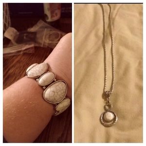 White Crackle Stone Necklace and Bracelet